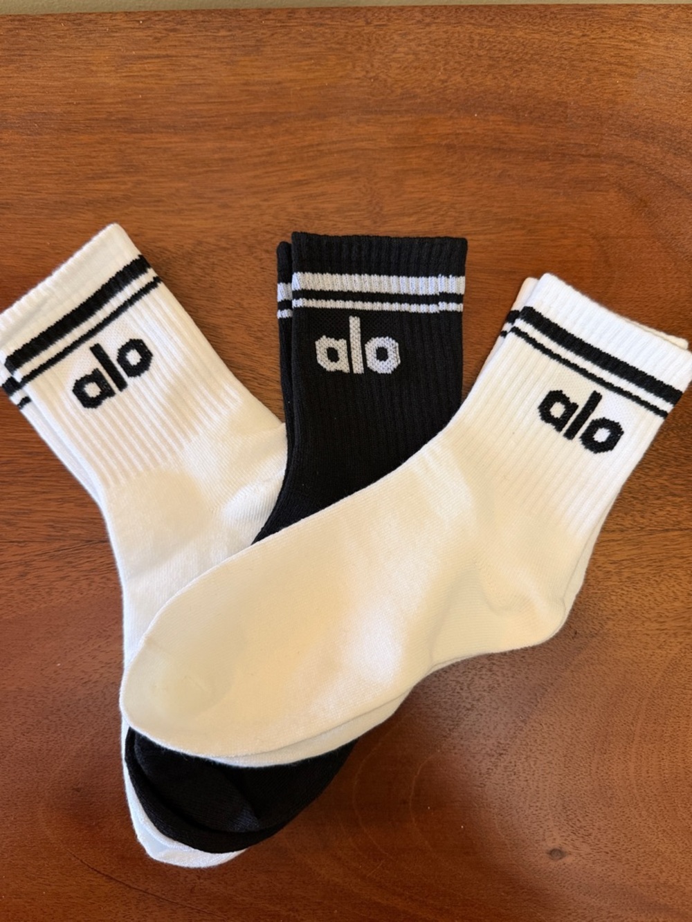 3 pair ALO Throwback socks black white Yoga throw back NEW half crew womens teen